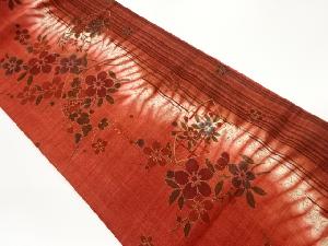 手織り紬金彩絞り縞に花々・地紙模様全通袋帯